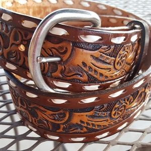 Hand Tooled Buckstitch Leather Belt